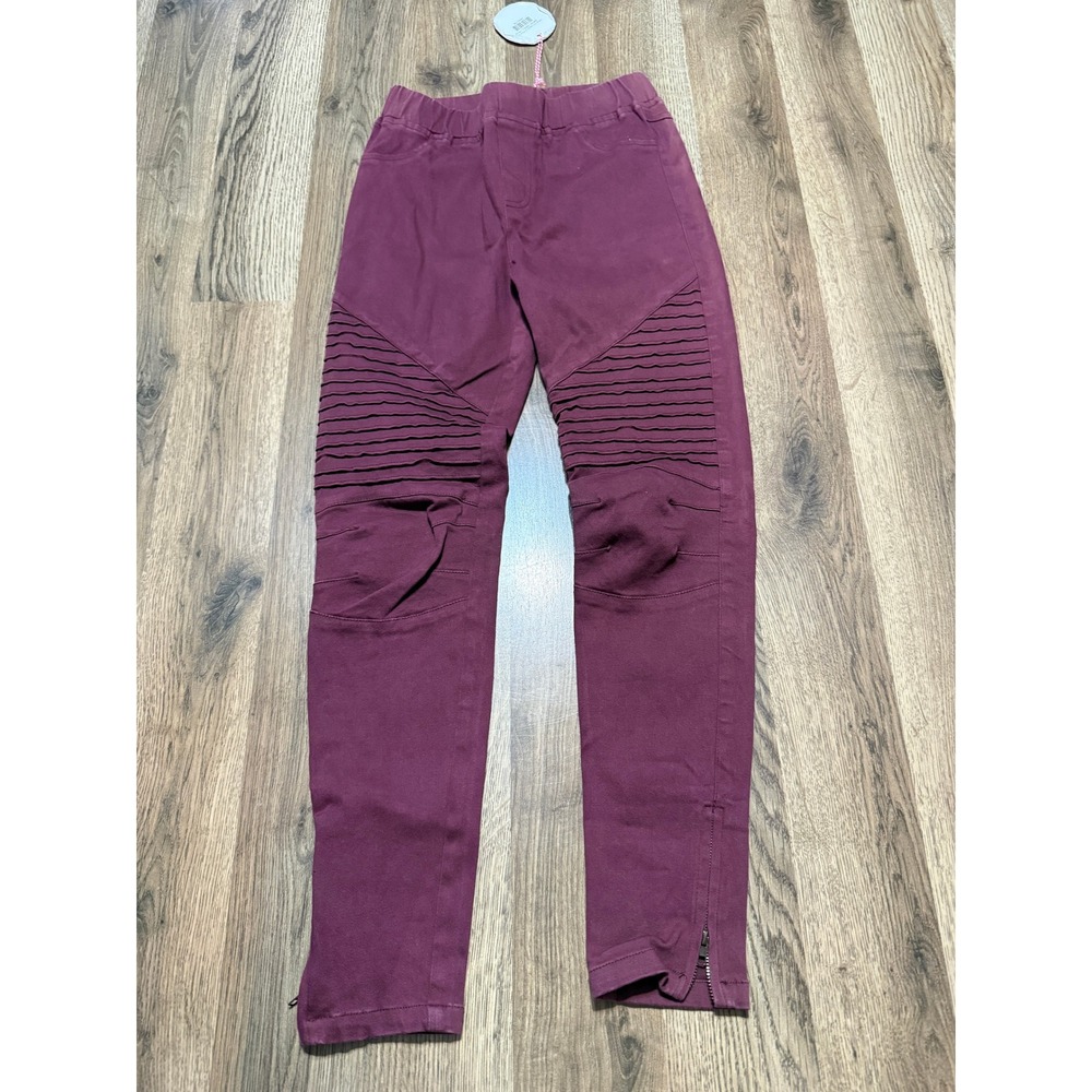 Umgee Moto Pants Women S Maroon Burgundy Moto Ribbed Ankle Zip NWT